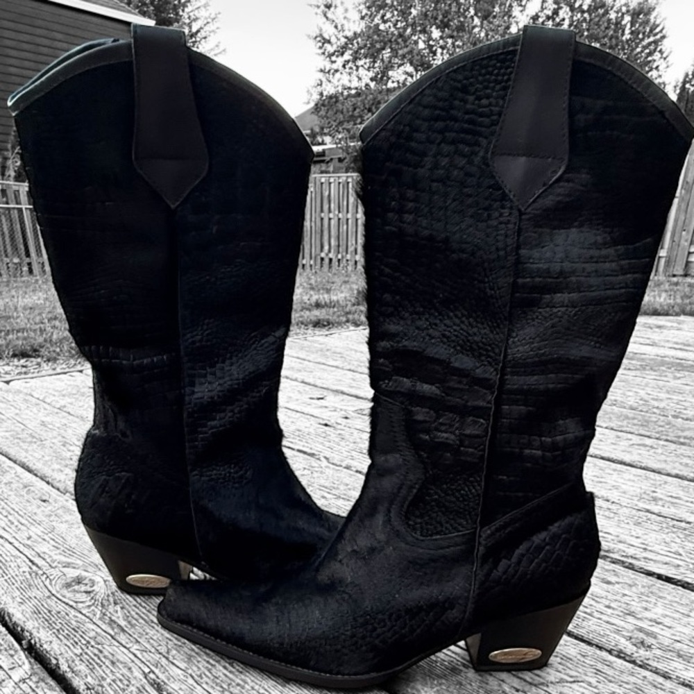 Rockwell Tharp Genuine Calf Hair Crocodile Embossed Pattern Western Style Boots - Picture 4 of 9